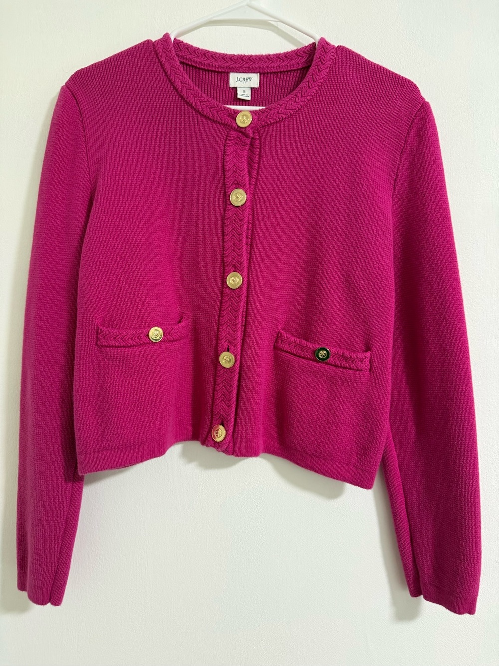 J. Crew Women's Bright Fuchsia Knit Button-Front Cardigan